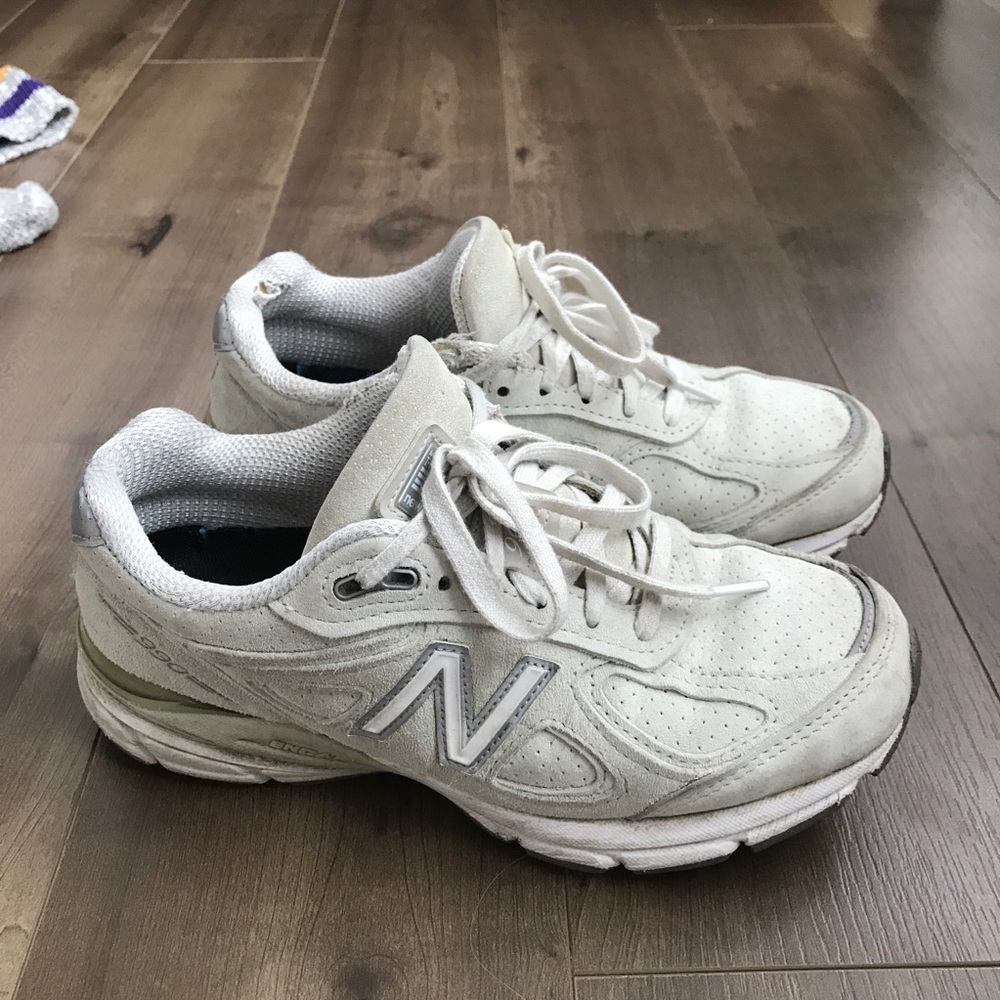 All white new balance 990 sneakers